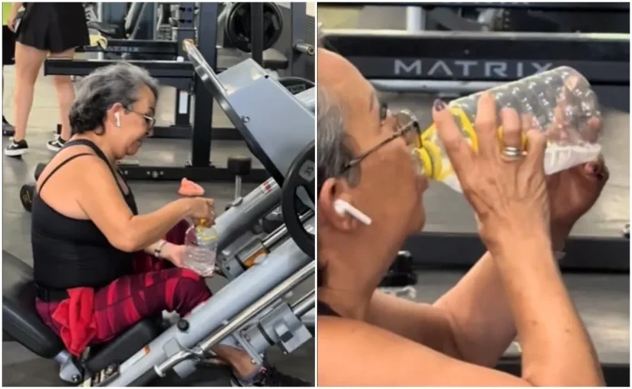 Video: Sorprenden a abuelita tomando de botella de 'Tonayan' al terminar rutina de pierna