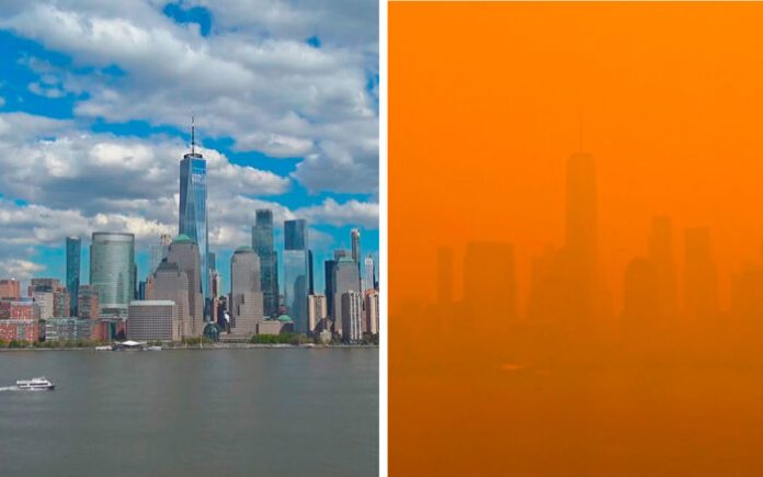 Nueva York apocalíptica, smoke se traga a la ciudad y la tiñe de un color naranja