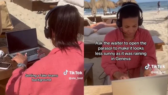 Video: jefe de trabajadora la sorprende con junta virtual mientras estaba en la playa