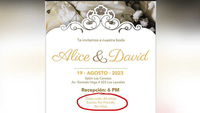 Indigna invitación a boda aceptar mascotas y prohibir niños