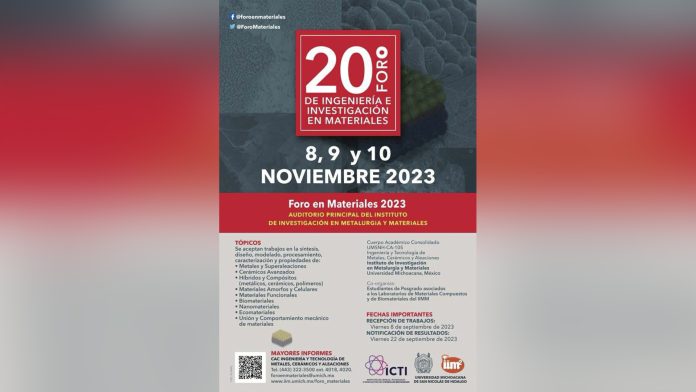 Universidad Michoacana realizará el 20º Foro de Ingeniería e Investigación en Materiales