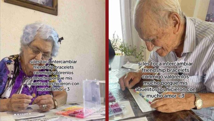 Abuelitos ayudan a su nieta a hacer pulseras para concierto de Taylor Swift