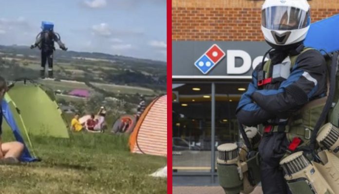 Pizzería realiza su primera entrega en una Jet Pack
