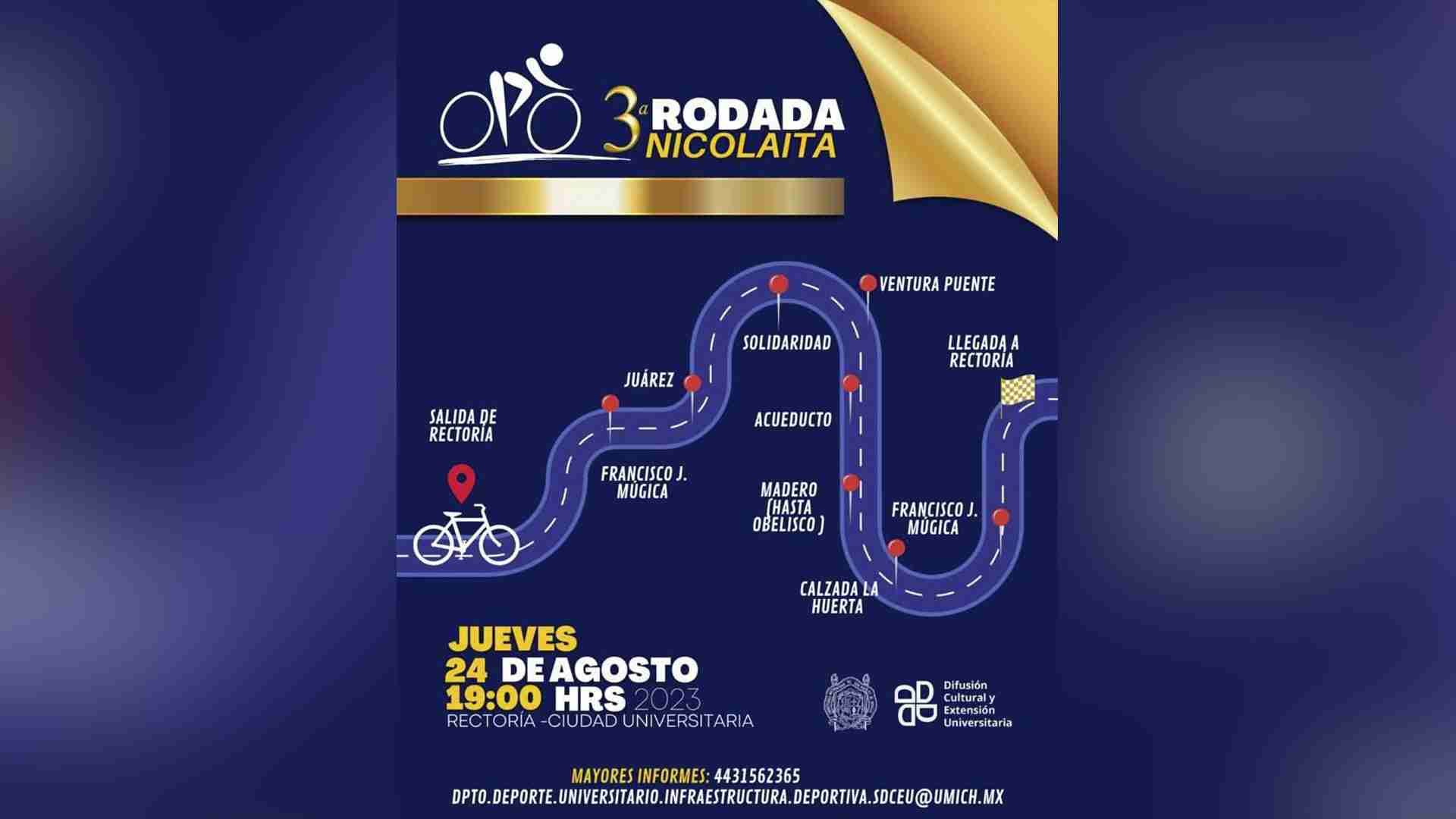 Hoy se realizará la tercera Rodada Ciclista Nicolaita, la UMSNH invita a toda la población a participar Hoy se realizará la tercera Rodada Ciclista Nicolaita, la UMSNH invita a toda la población a participar