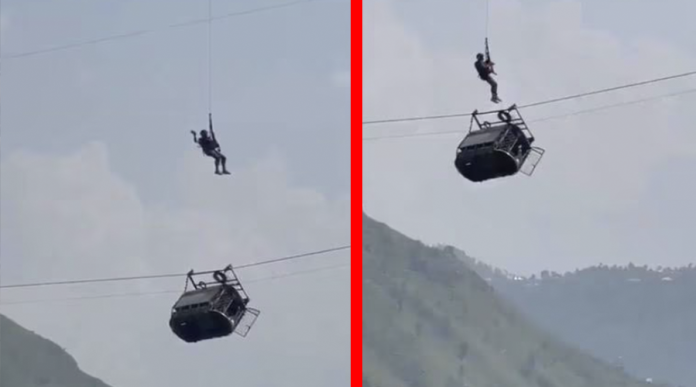 Se rompe cable de teleférico y niños quedan atrapados durante horas