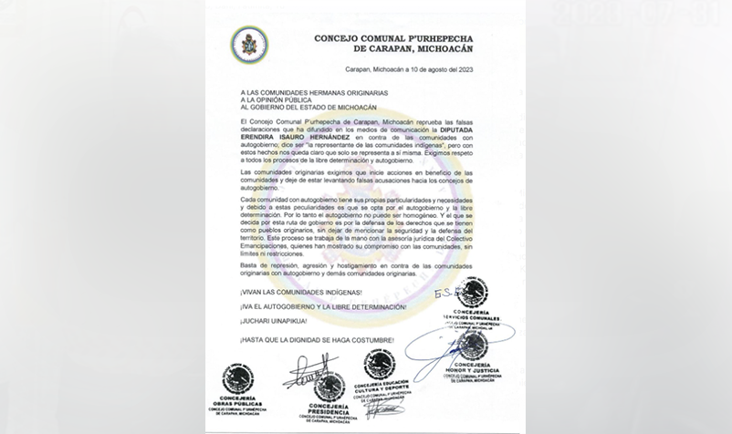 Desaprueban comunidades indígenas las declaraciones de la diputada Eréndira Isauro Desaprueban comunidades indígenas las declaraciones de la diputada Eréndira Isauro