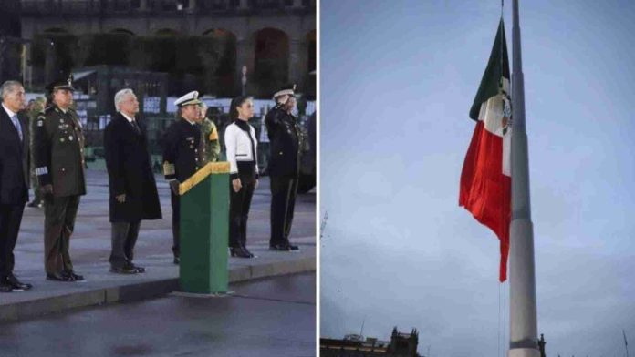 AMLO iza bandera a media asta en memoria a víctimas de sismos del 19s
