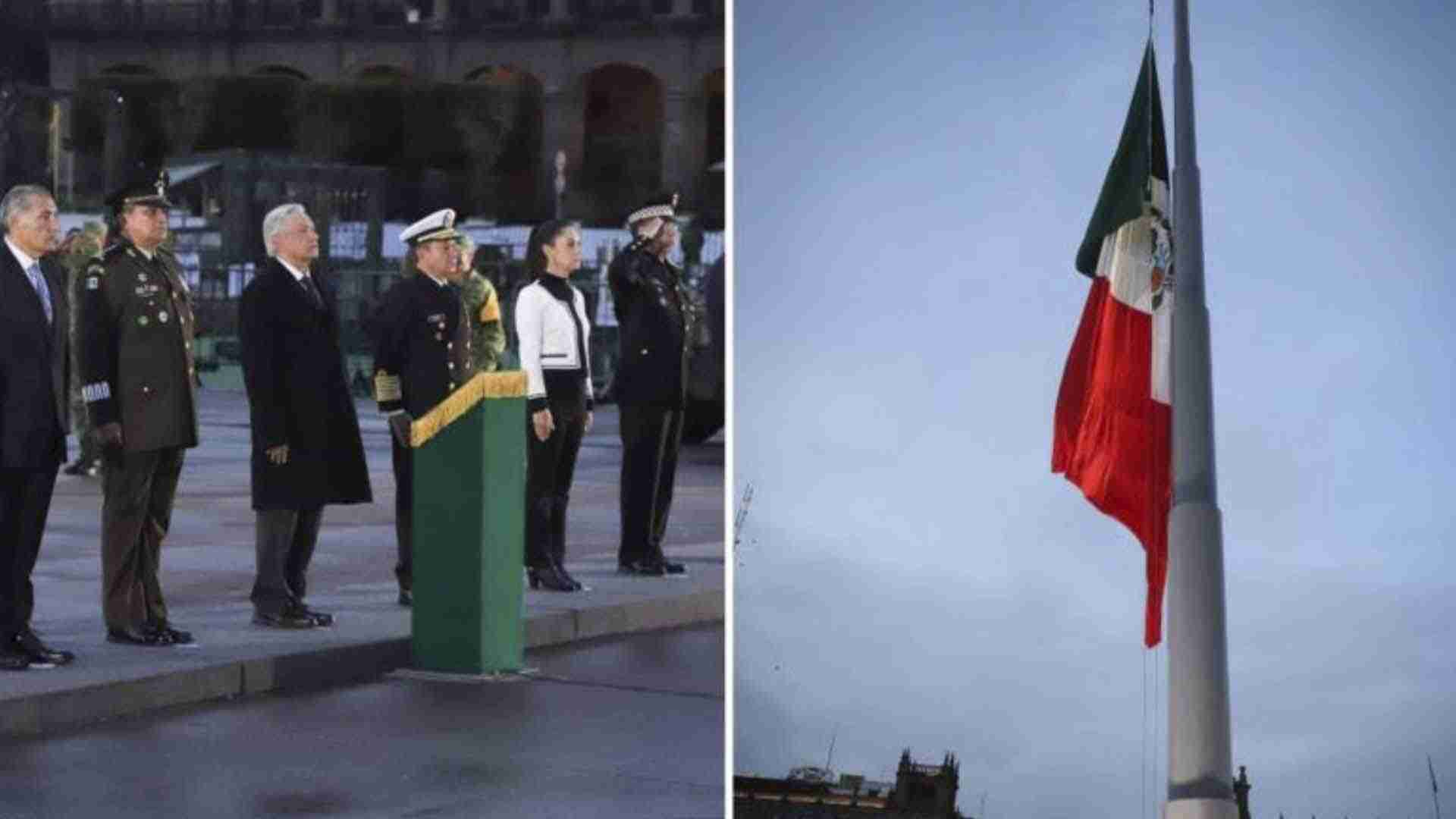 AMLO iza bandera a media asta en memoria a víctimas de sismos del 19s AMLO iza bandera a media asta en memoria a víctimas de sismos del 19s