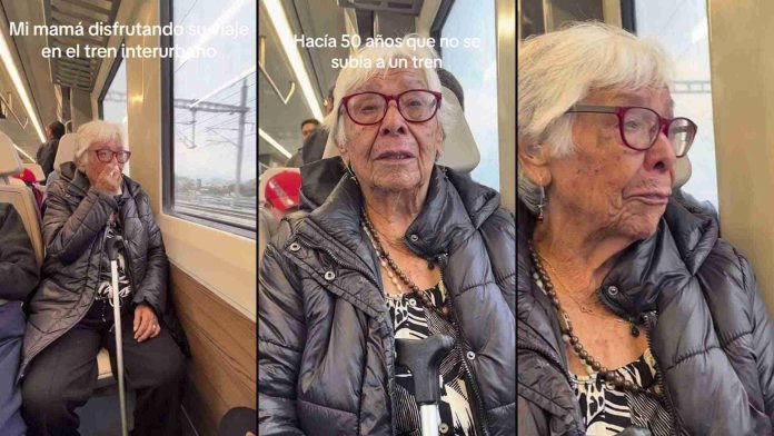 Abuelita llora al viajar por primera vez en el Tren Interurbano