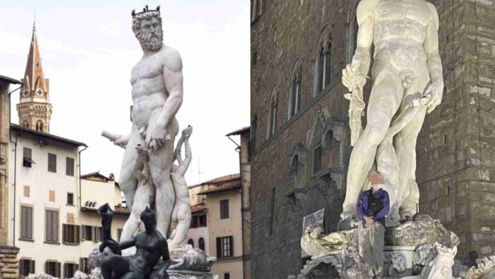 Turista causa daños a la estatua de Neptuno e Italia