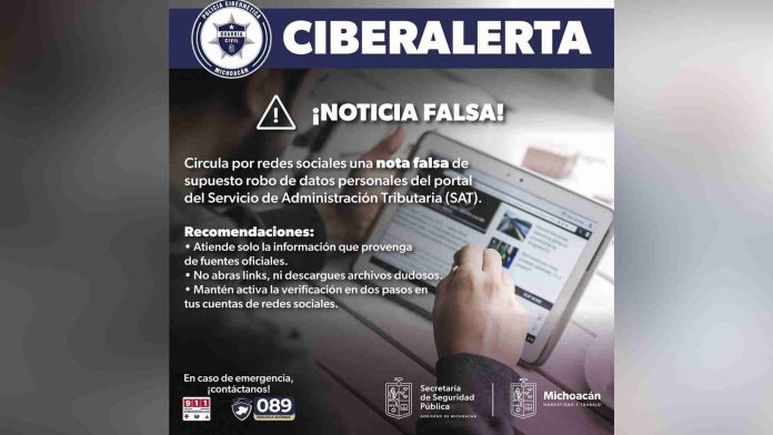 SSP emite alerta sobre mensaje apócrifo de robo de información del SAT, en redes sociales