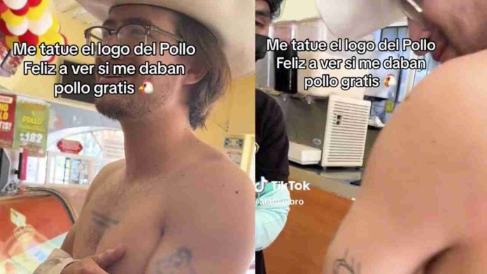 Hombre se tatúa logo de tienda para tener alimentos gratis