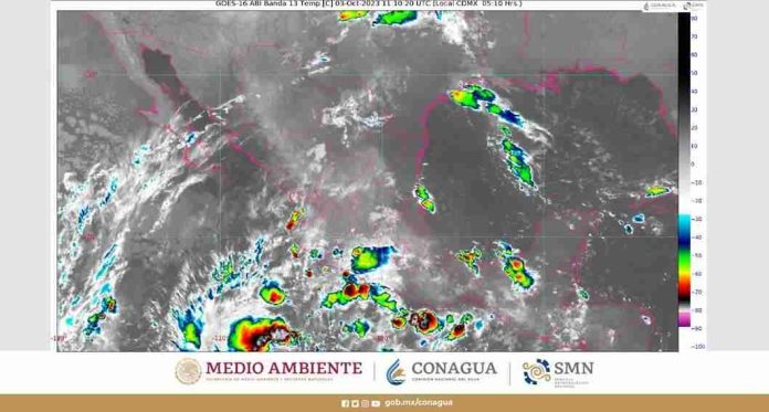 Para este día se pronostican lluvias muy fuertes (de 50 a 75 milímetros [mm]) Chiapas, Colima, Guerrero, Jalisco, Michoacán, Nayarit, Oaxaca y Veracruz; fuertes (de 25 a 50 mm) en Ciudad de México Coahuila, Durango, Estado de México, Guanajuato, Morelos, Puebla y Sinaloa; intervalos de chubascos (de 5 a 25 mm) en Aguascalientes, Campeche, Chihuahua, Hidalgo, Nuevo León, Querétaro, Quintana Roo, San Luis Potosí, Tabasco, Tamaulipas, Tlaxcala, Yucatán y Zacatecas, y lluvias aisladas (de 0.1 a 5 mm) en Baja California Sur. Las precipitaciones mencionadas serán generadas por la tormenta tropical Lidia, originada al suroeste de las costas de Colima y Jalisco; la presencia del sistema frontal número 4, que se extenderá sobre la frontera norte de México, en interacción con una línea seca sobre Coahuila; canales de baja presión extendidos a lo largo de la Sierra Madre Occidental y el sureste del país, en combinación con ingreso de humedad del Océano Pacífico, Golfo de México y Mar Caribe, y por inestabilidad en niveles altos de la atmósfera. Se espera que las lluvias de fuertes a muy fuertes estén acompañadas de descargas eléctricas, rachas fuertes de viento y posible caída de granizo; podrían ocasionar encharcamientos, además del incremento en los niveles de ríos y arroyos, así como deslaves e inundaciones en zonas bajas, por lo que se recomienda a la población de los estados afectados atender las indicaciones de Protección Civil. A las 03:00 horas, tiempo del Centro de México, se formó la tormenta tropical Lidia al sur de las costas de Colima y Michoacán; se localizó a 815 kilómetros (km) al sur-suroeste de Punta San Telmo, Michoacán y a 850 km al sur-suroeste de Manzanillo. Presenta vientos sostenidos de 65 kilómetros por hora (km/h), con rachas de 85 km/h y se desplaza hacia el oeste-noroeste a 15 km/h. Asimismo, se exhorta a la población en general, incluyendo a la navegación marítima, a extremar precauciones por las lluvias, viento y oleaje, así como atender las recomendaciones emitidas por las autoridades del Sistema Nacional de Protección Civil. Se pronostica para los estados del Pacífico Centro, cielo nublado, ambiente fresco por la mañana, bancos de niebla en zonas altas y ambiente frío en zonas serranas de Jalisco y Michoacán. Se prevé ambiente de cálido a caluroso hacia la tarde, descargas eléctricas y condiciones para la caída de granizo en zonas con lluvia. El viento será de dirección variable de 10 a 25 km/h, con rachas de 30 a 40 km/h.