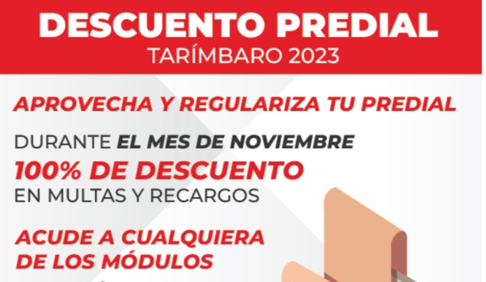 Anuncia Buen Gobierno de Tarímbaro descuento del 100% en multas y recargos de predial en noviembre