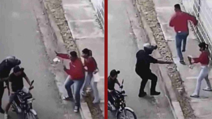 Hombre abandona a su novia en pleno asalto