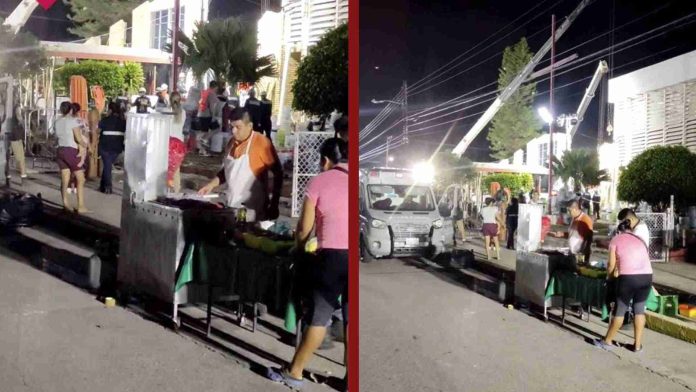Taquero lleva su puesto a derrumbe de iglesia en Tamaulipas para brindar apoyo