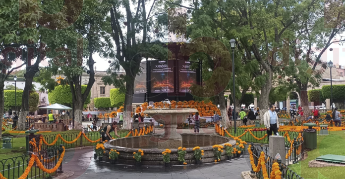 El centro de Morelia se viste de naranja Cempasúchil en manos de más de mil universitarios