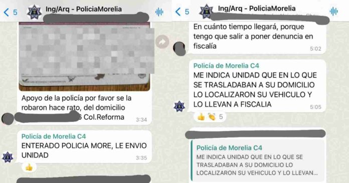 Vía WhatsApp se reporta posible robo de vehículo y Policía Morelia lo recupera en minutos