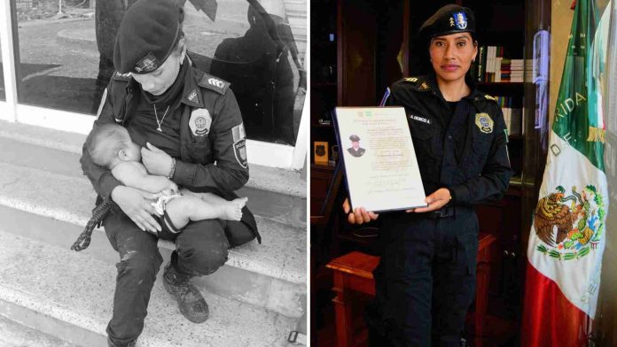 Ascienden a policía capitalina, mujer que amamantó a bebé en Acapulco tras impacto de Otis