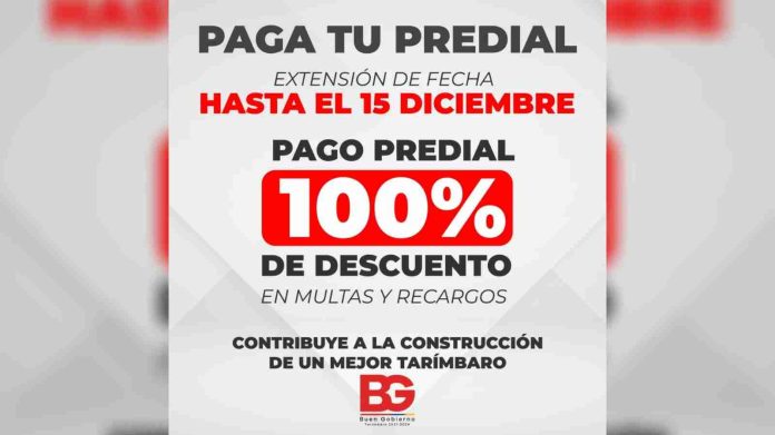 Extiende fechas Gobierno de Tarímbaro en descuentos de pago predial