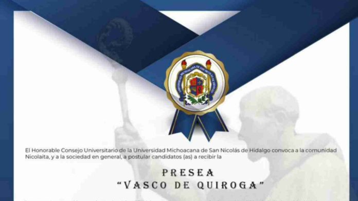 UMSNH abre convocatoria para la Presea “Vasco de Quiroga” 2024