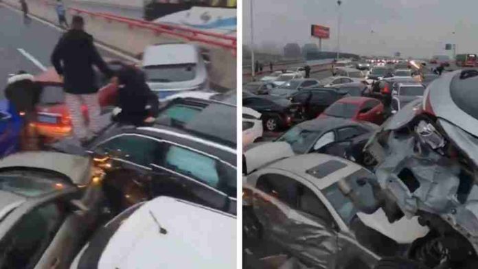 #Video: Mega carambola deja a varios heridos prensados en China