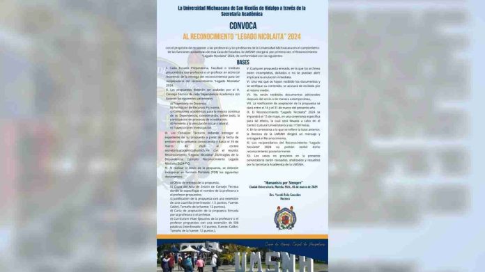 Por primera vez, la UMSNH entregará el Reconocimiento “Legado Nicolaita”