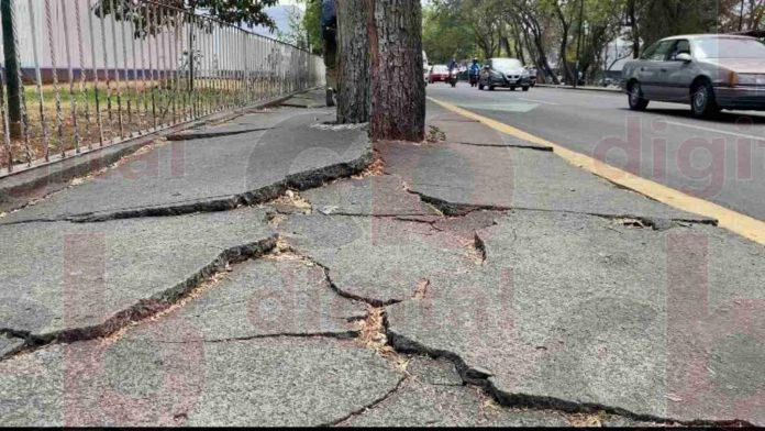 Pronunciados relieves en banqueta de la Facultad de Odontología provocan accidentes