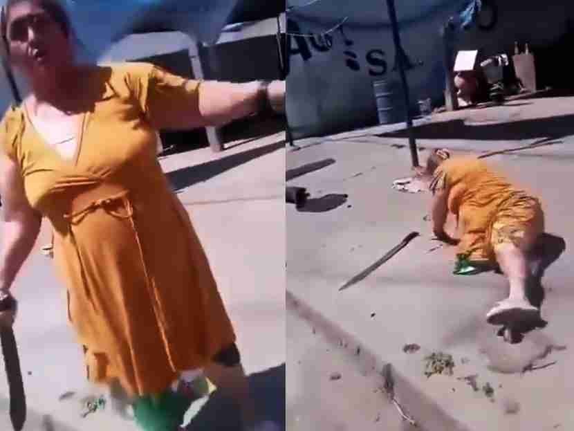 VIDEO: Mujer amenaza con machete a trabajadores de CFE por corte de luz; cae y se lesiona VIDEO: Mujer amenaza con machete a trabajadores de CFE por corte de luz; cae y se lesiona