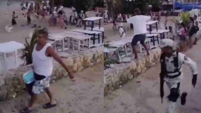 Captan pelea entre turistas y trabajadores de playa en Acapulco