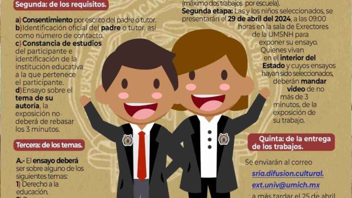 ¿Quieres ser rectora o rector de la UMSNH por un día?, niñas y niños podrán participar en el concurso que realiza la UMSNH