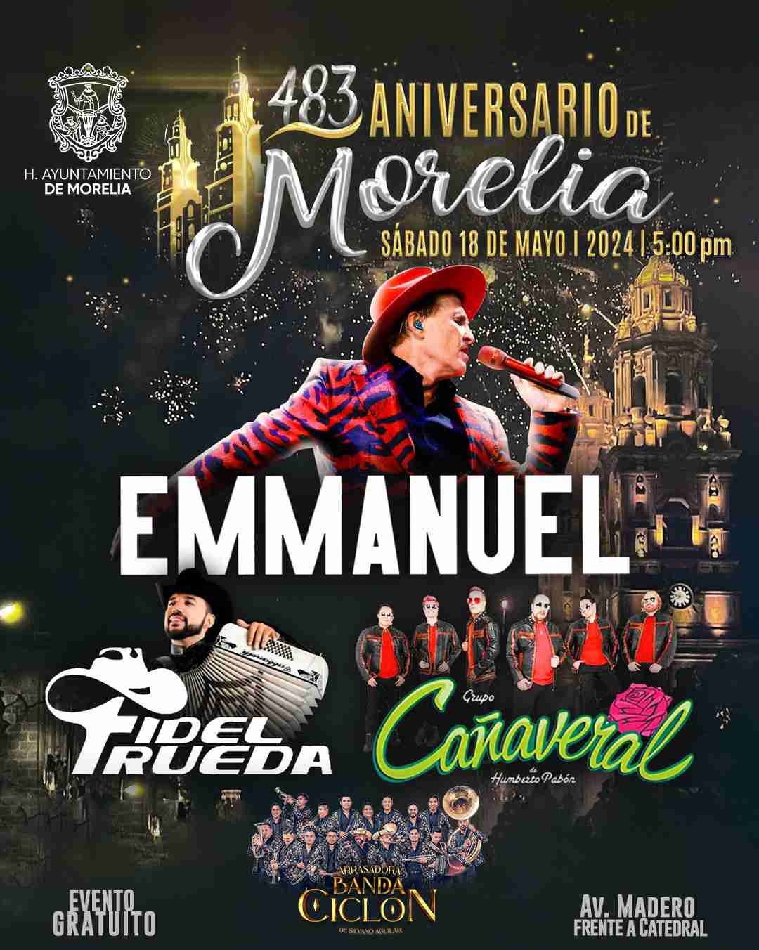 Emmanuel, encabeza concierto por Aniversario de Morelia Emmanuel, encabeza concierto por Aniversario de Morelia