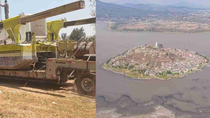 Ayuda maquinaria especializada de Semar, al rescate del Lago de Pátzcuaro