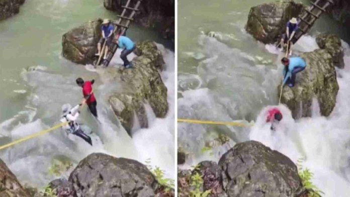 Pareja muere al intentar cruzar una cascada