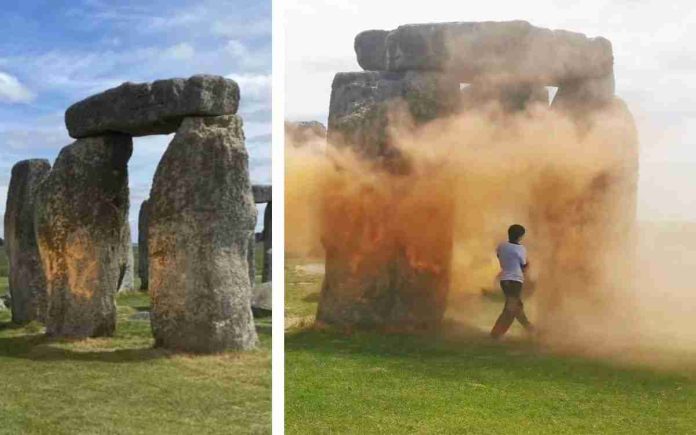 Ecologistas lanzan pintura al Stonehenge por protesta
