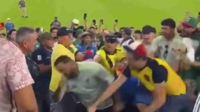 Captan pelea entre la aficionados de México y de Ecuador