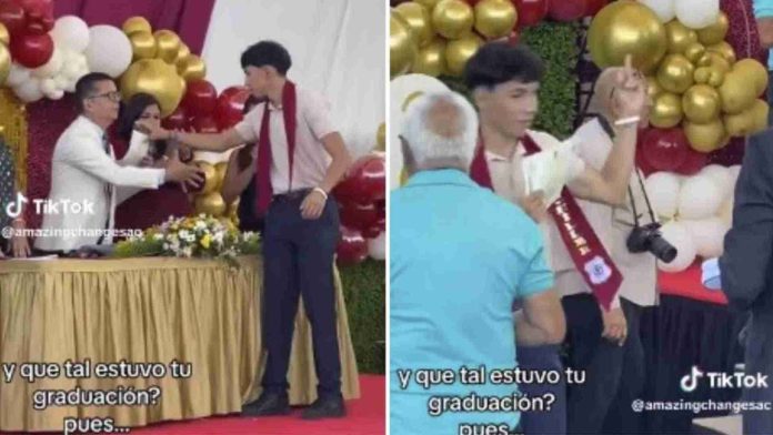 Joven arrebata diploma e insulta a director en ceremonia de graduación