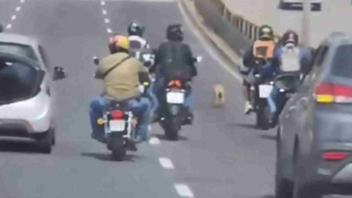 Motociclistas escoltan a perrito para evitar que sea atropellado