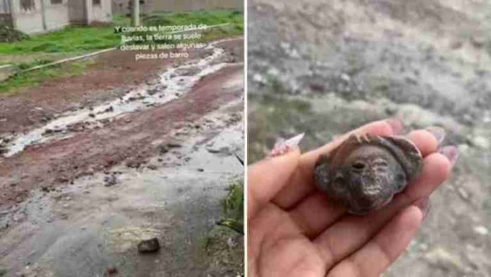 #Video: Mujer encuentra piezas prehispánicas por deslave de suelo tras lluvias