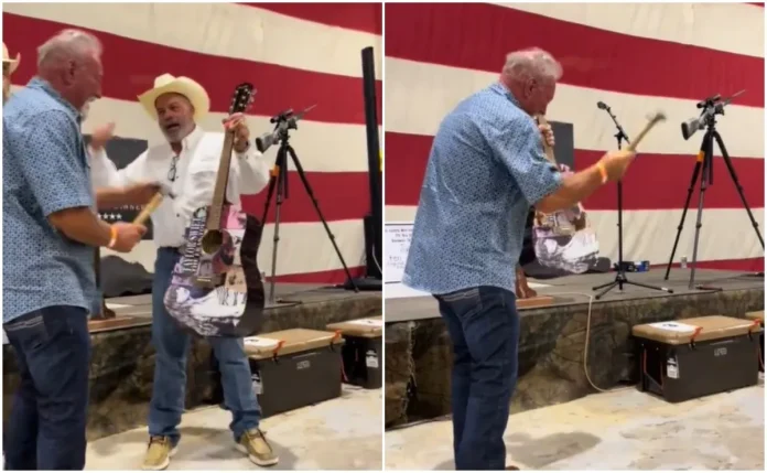 Hombre gasta 4.000 dólares en una guitarra de Taylor Swift para destruirla