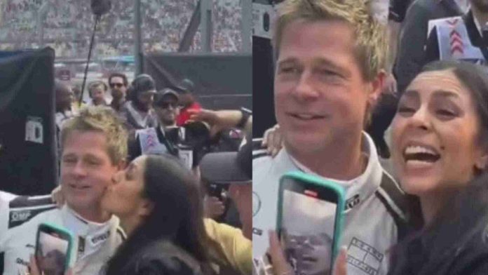 Fan besa a Brad Pitt en el Gran Premio de México 