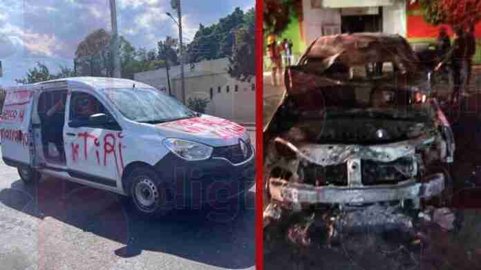 Camioneta incendiada en el IEMSySEM fue utilizada en la marcha normalista en Morelia