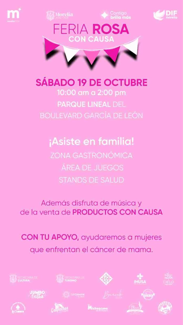 DIF Morelia invita a la Feria Rosa con causa, para apoyar a mujeres que enfrentan cáncer de mama