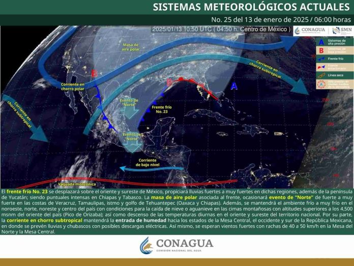 Frente Frío No. 23 ocasionará lluvias intensas