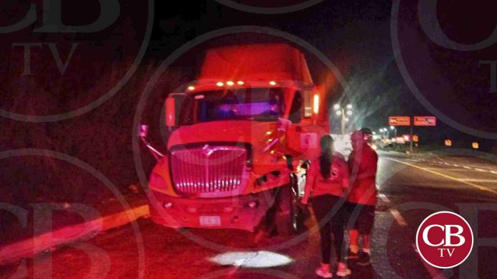 Tráiler casi vuelca por atropellar una vaca en la Siglo XXI