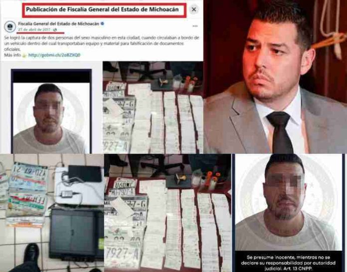 Intentan borrar antecedentes del jefe de la Policía Auxiliar de Michoacán: Fiscalía elimina post de su detención con 1 kilo de sustancias, 400 credenciales y equipo para falsificar