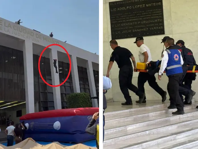 #Video: Bombero se lesiona trás caer en un edificio durante el Primer Simulacro Nacional
