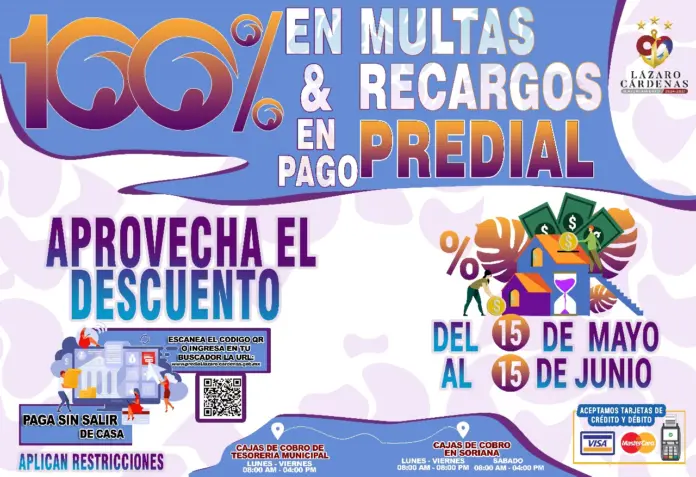 Gobierno Municipal Ofrece Descuento del 100% en Multas y Recargos en el Pago del Predial
