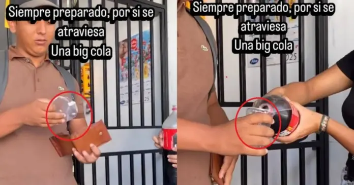 #Video: Joven guarda un vaso en su cartera por cualquier ocasión