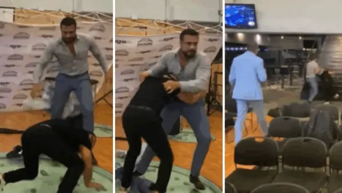 #Video: Alberto del Rio da golpiza al hijo del Vikingo y a Latin Lover en plena conferencia